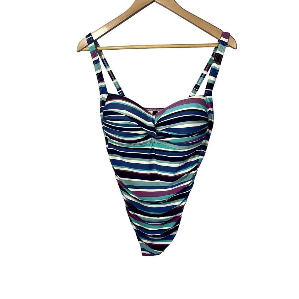 BOND-EYE AUSTRALIA Women's Striped Twist Front One Piece Swim Suit Blue Size 14